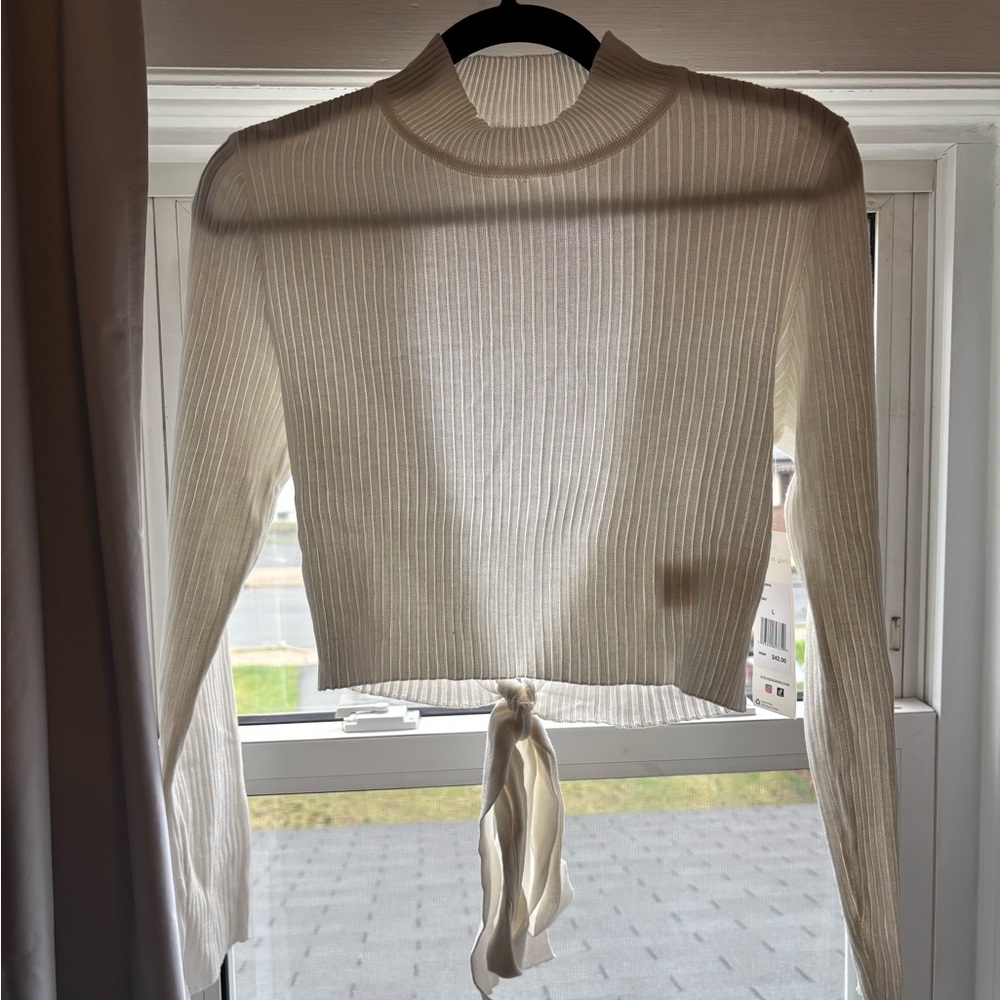 Elegant Cream Ribbed Women's Sweater